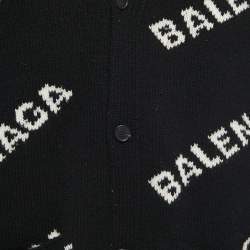 مملوكة مسبقًا Balenciaga Black Logo Jacquard Knit Long Archetype Cardigan L