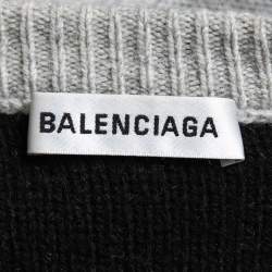 Pre Owned Balenciaga Grey All Over Logo Patterned Wool Blend Crew Neck Jumper M