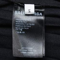 Pre Owned Balenciaga Black Logo Print Knit Pleated Midi Skirt S