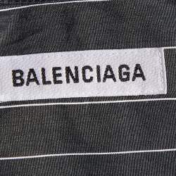 Pre Owned Balenciaga Black Striped Cotton Neck Tie Detail Oversized Shirt XS