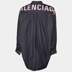 Pre Owned Balenciaga Black Striped Cotton Neck Tie Detail Oversized Shirt XS