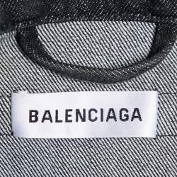 Balenciaga Black Denim & Checkered Wool Button Front Long Coat S