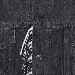 Balenciaga Black Denim & Checkered Wool Button Front Long Coat S