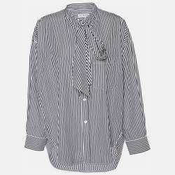 مملوكة مسبقًا Balenciaga Black & White Striped Cotton Neck Tie Detail Oversized Shirt M