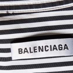 مملوكة مسبقًا Balenciaga Black & White Striped Cotton Neck Tie Detail Oversized Shirt M