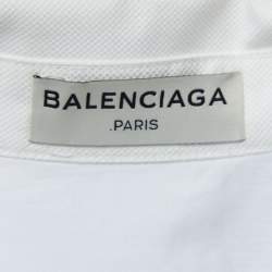 Pre Owned Balenciaga Blue/White Striped Cotton Paneled Shirt M