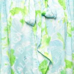Balenciaga Blue All-Over Print Silk Button Front Neck Tie Detailed Blouse M