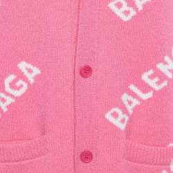 Balenciaga Pink Logo Intarsia Wool Knit Button Front Cardigan XS