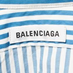Pre Owned Balenciaga Blue Striped Cotton Button Down Oversized Shirt M