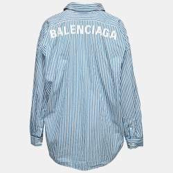 Pre Owned Balenciaga Blue Striped Cotton Button Down Oversized Shirt M