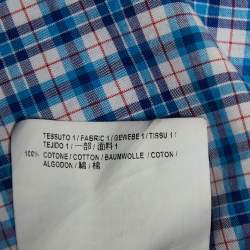 Pre Owned Balenciaga Blue Plaid Cotton Neck Tie Detail Oversized Shirt M