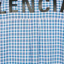 Pre Owned Balenciaga Blue Plaid Cotton Neck Tie Detail Oversized Shirt M