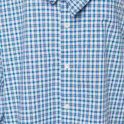 Pre Owned Balenciaga Blue Plaid Cotton Neck Tie Detail Oversized Shirt M