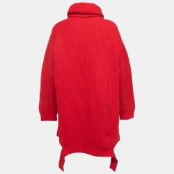 Pre Owned Balenciaga Red Wool Knit Turtle Neck Sweater M