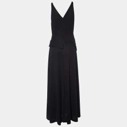 Pre Owned Balenciaga Black Crepe Sleeveless Draped Maxi Dress M