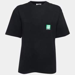 Balenciaga Black Logo Print Cotton Half Sleeve T-Shirt L
