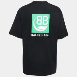 Balenciaga Black Logo Print Cotton Half Sleeve T-Shirt L