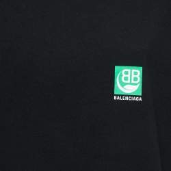 Balenciaga Black Logo Print Cotton Half Sleeve T-Shirt L