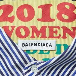 Pre Owned Balenciaga Blue Striped Cotton Oversized Spring Tag Shirt M