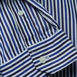 Pre Owned Balenciaga Blue Striped Cotton Oversized Spring Tag Shirt M