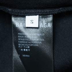 Pre Owned Balenciaga Grey Washed & Distressed Logo Print Cotton Half Sleeve T-Shirt S