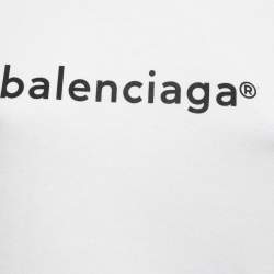 Pre Owned Balenciaga White Logo Print Cotton Short Sleeve T-Shirt XS