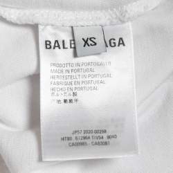 Pre Owned Balenciaga White Logo Print Cotton Short Sleeve T-Shirt XS