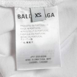 Pre Owned Balenciaga White Logo Print Cotton Short Sleeve T-Shirt XS