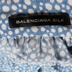 Pre Owned Balenciaga Blue Printed Silk Oversized Mini Dress S