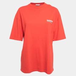 Balenciaga Red Logo Print Cotton Oversized T-Shirt S