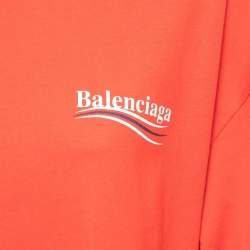 Balenciaga Red Logo Print Cotton Oversized T-Shirt S