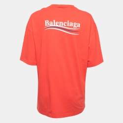 Balenciaga Red Logo Print Cotton Oversized T-Shirt S