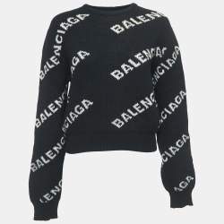 Balenciaga Black All-Over Logo Wool-Blend Jumper S