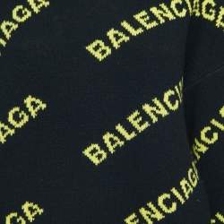 Pre Owned Balenciaga Black All-Over Logo Patterned Wool Jumper S