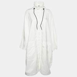 Balenciaga White Logo Printed Synthetic Hooded Detail Parka Coat S