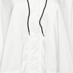 Balenciaga White Logo Printed Synthetic Hooded Detail Parka Coat S