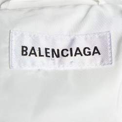 Balenciaga White Logo Printed Synthetic Hooded Detail Parka Coat S