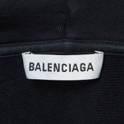Balenciaga Grey Washed Cotton Logo Print Hoodie XS