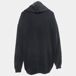 Balenciaga Grey Washed Cotton Logo Print Hoodie XS