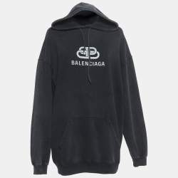 Balenciaga Grey Washed Cotton Logo Print Hoodie XS