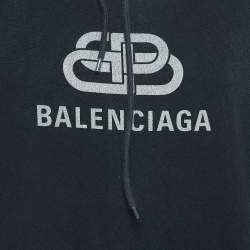 Balenciaga Grey Washed Cotton Logo Print Hoodie XS