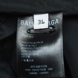 Balenciaga Black Logo Print Synthetic Button Front Long Hooded Coat S