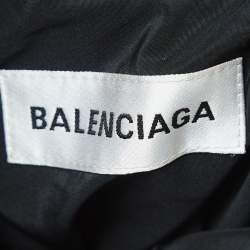 Balenciaga Black Logo Print Synthetic Button Front Long Hooded Coat S
