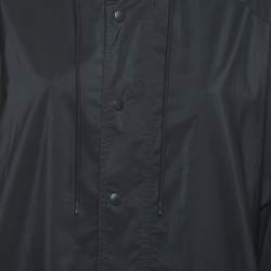 Balenciaga Black Logo Print Synthetic Button Front Long Hooded Coat S