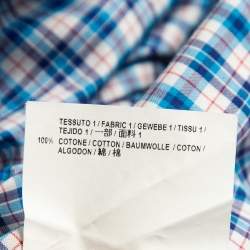 Pre Owned Balenciaga Blue Plaid Cotton Button Down Oversized Shirt Dress M