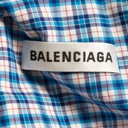 Pre Owned Balenciaga Blue Plaid Cotton Button Down Oversized Shirt Dress M