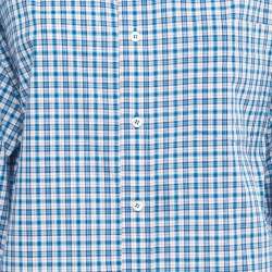 Pre Owned Balenciaga Blue Plaid Cotton Button Down Oversized Shirt Dress M