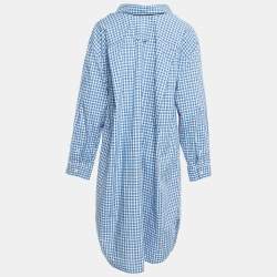 Pre Owned Balenciaga Blue Plaid Cotton Button Down Oversized Shirt Dress M