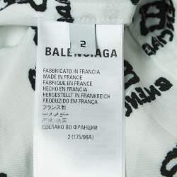 Pre Owned Balenciaga White Logo Printed Viscose Oversized Shirt M