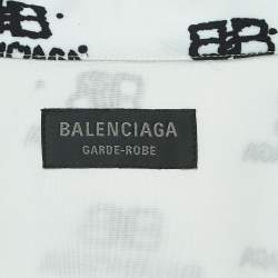 Pre Owned Balenciaga White Logo Printed Viscose Oversized Shirt M